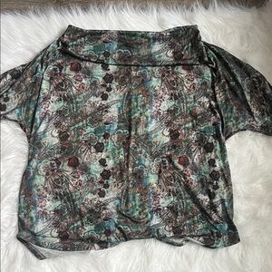 Paisley Print Women's Blouse in Teal and Burgundy
